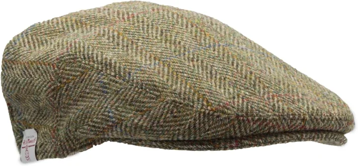 Walker & Hawkes Oakmoor Harris Tweed flat cap in moss green